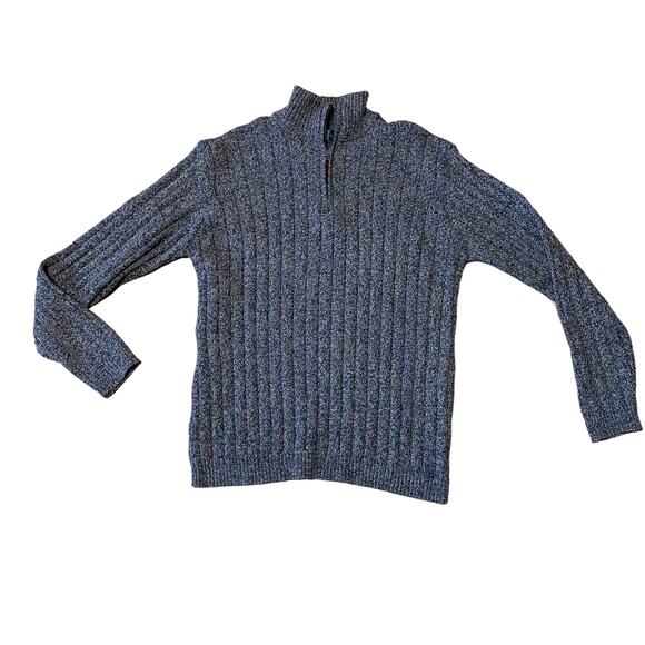 Oscar De La Renta Pullover Mockneck Long Sleeve 1/4 Zip Sweater XL Grey Blue - Picture 1 of 8
